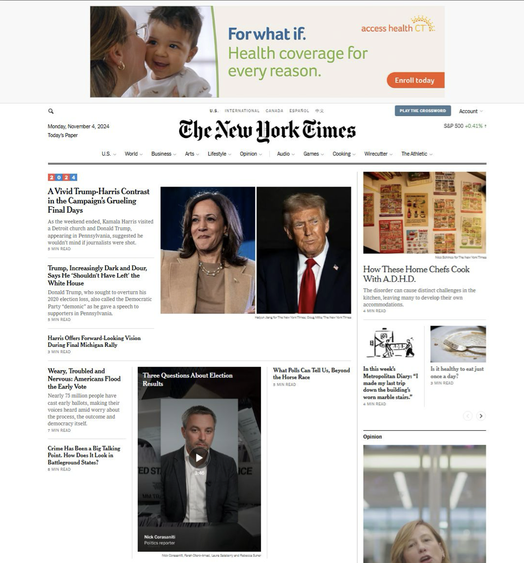 Access Health CT banner ad within the New York Times