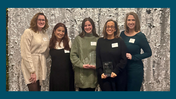 photo of the Mintz + Hoke team holding awards won at the PRSA CT Mercury Award Show