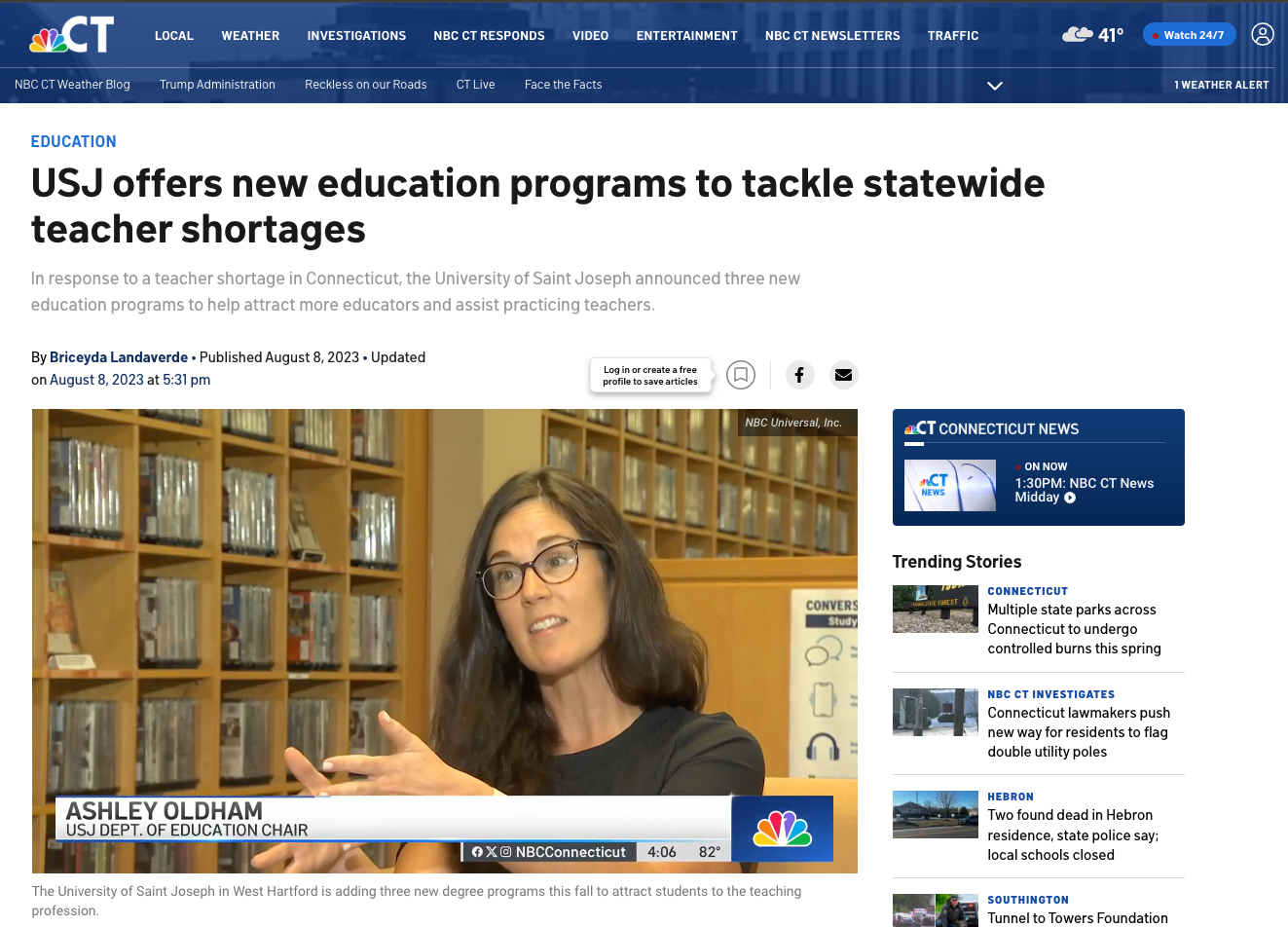 USJ featured on NBC CT