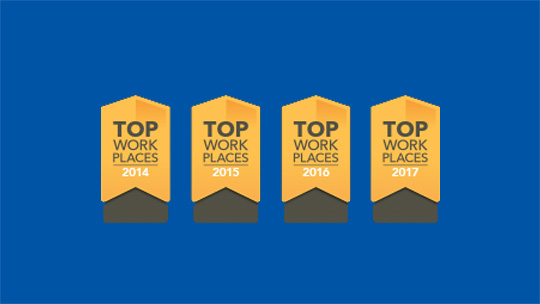 four top workplace icons for 2014, 2015, 2016 and 2017