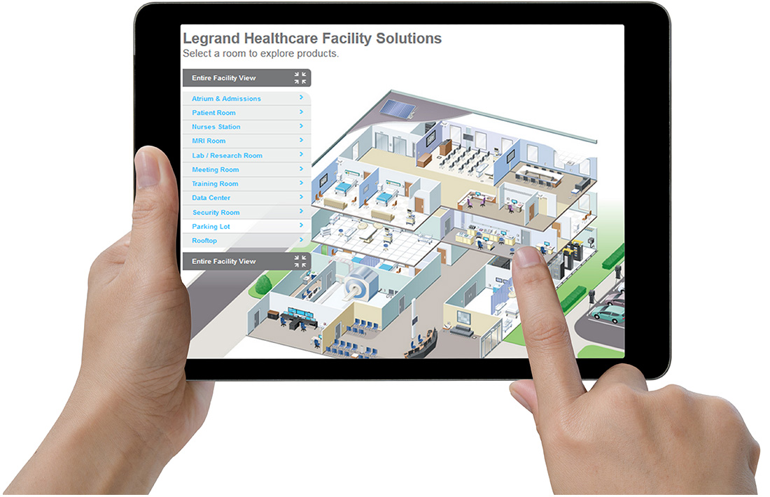 Legrand health care facility interactive tool on a tablet