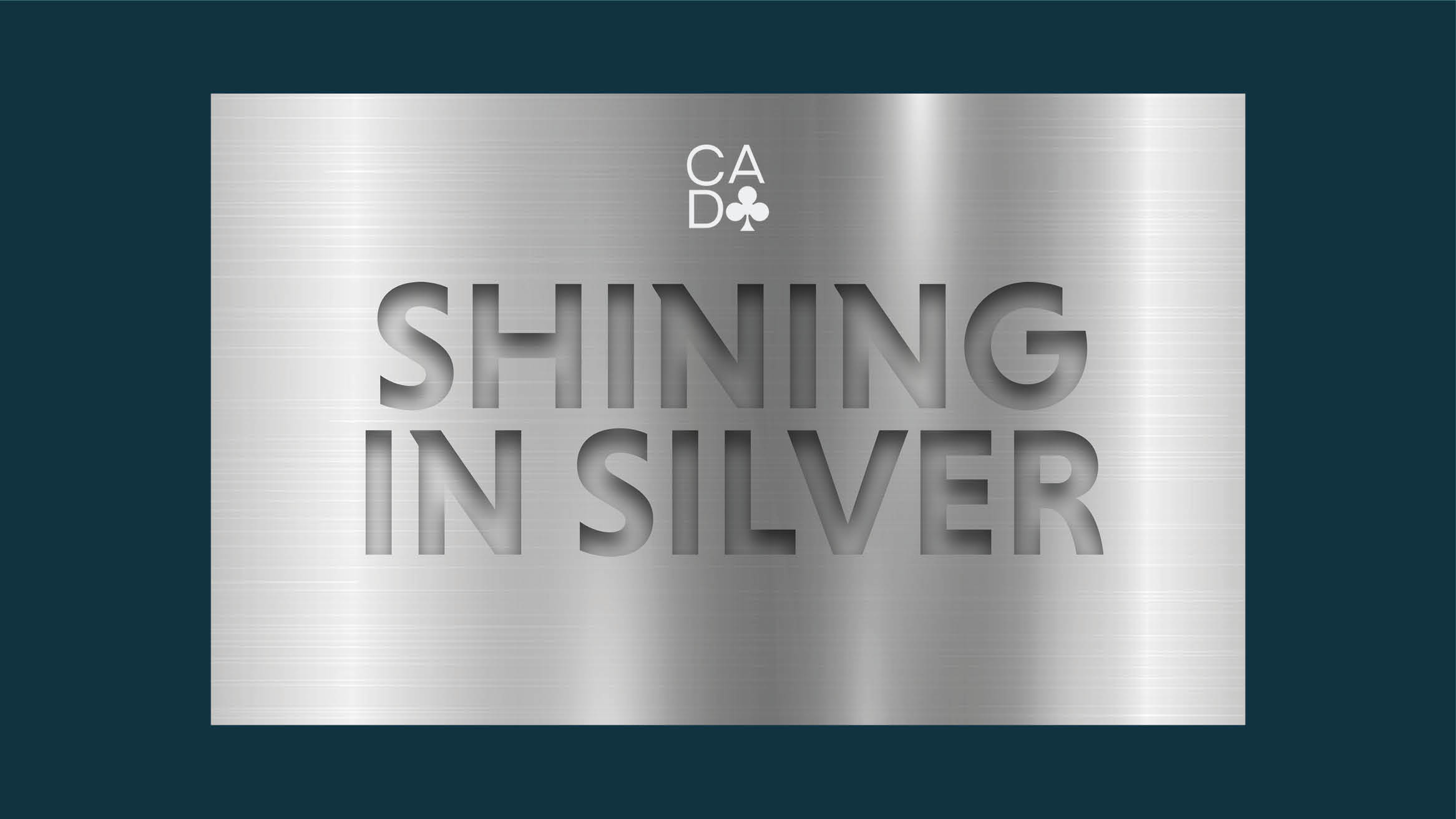 CAD logo with the text over silver background that reads shining in silver