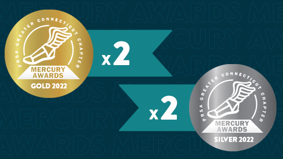 Gold and silver Mercury award badges with the text 2x next to them